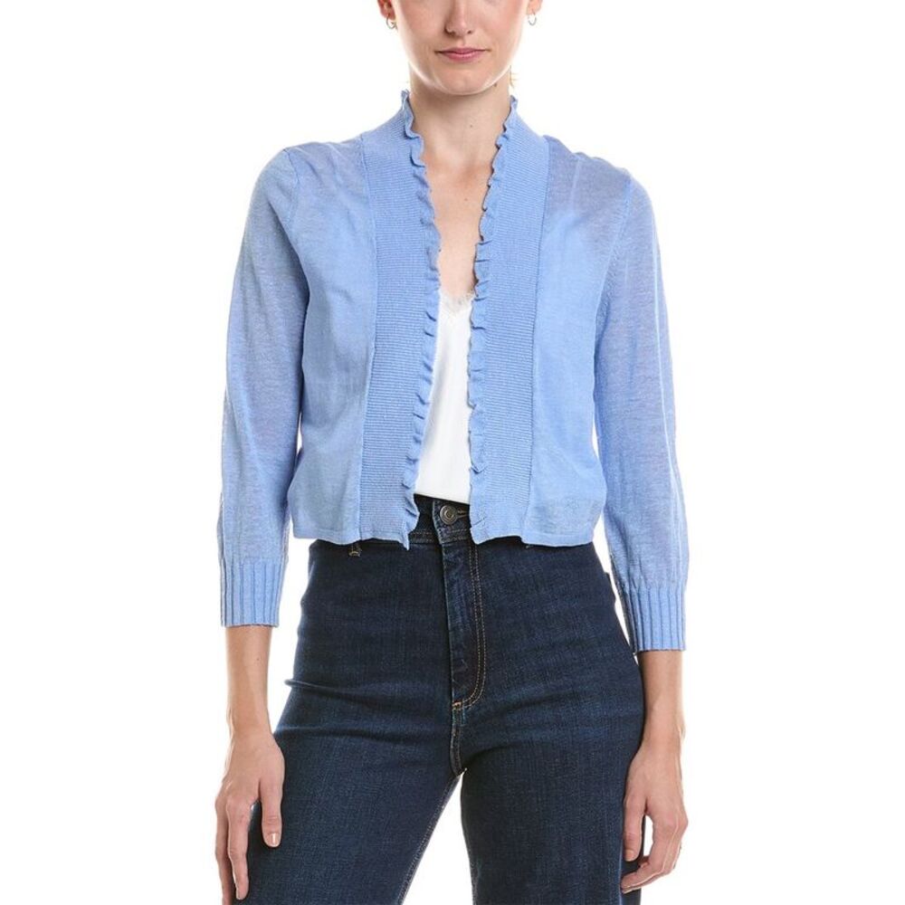 Nic & Zoe Womens  Ruffle Featherknit Cardigan, Blue